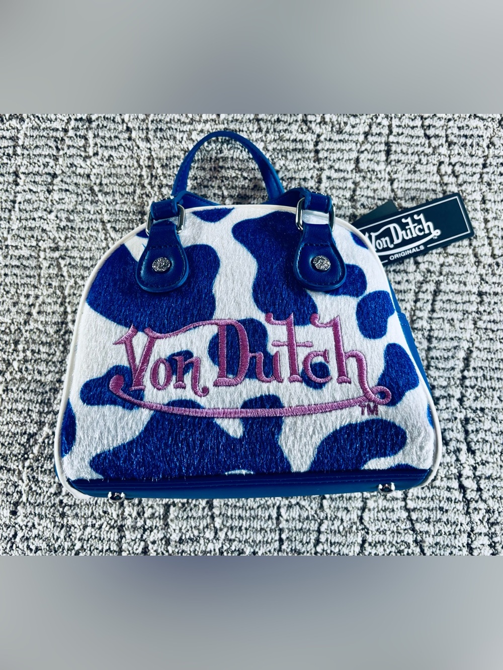 NWT Von Dutch BLUE & PINK COW PRINT BOWLING BAG